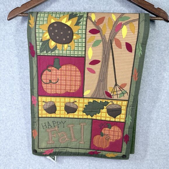 Table Runner Harvest Season Happy Fall  13x36 Pumpkins Acorns Patchwork - Picture 4 of 13